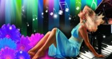 个性彩色线条 个性花朵 性感美女 个性动感音符 钢琴图片