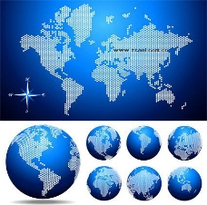 psd素材点状世界地图与地球矢量素材