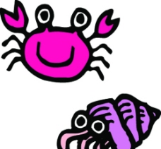 失量卡通AI卡通动物集锦失量生物世界海洋生物螃蟹卡通海螺图片