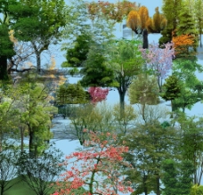 花园景观园林景观花草树林鸟瞰透视效果图PSD分层4图片