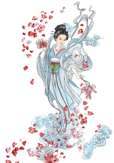 美国古典美女仙女散花工笔画中国画图片